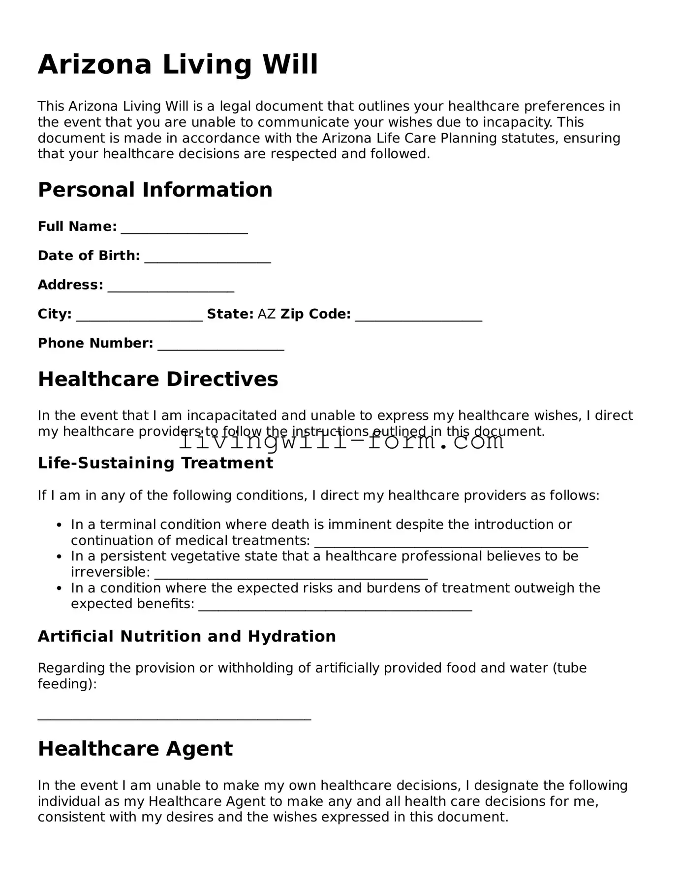 Attorney-Verified Arizona Living Will Template