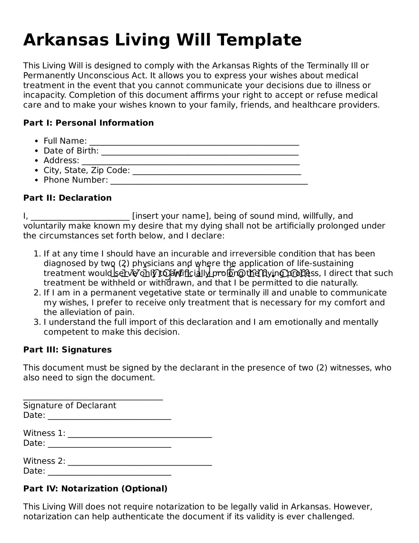 Attorney-Verified Arkansas Living Will Template