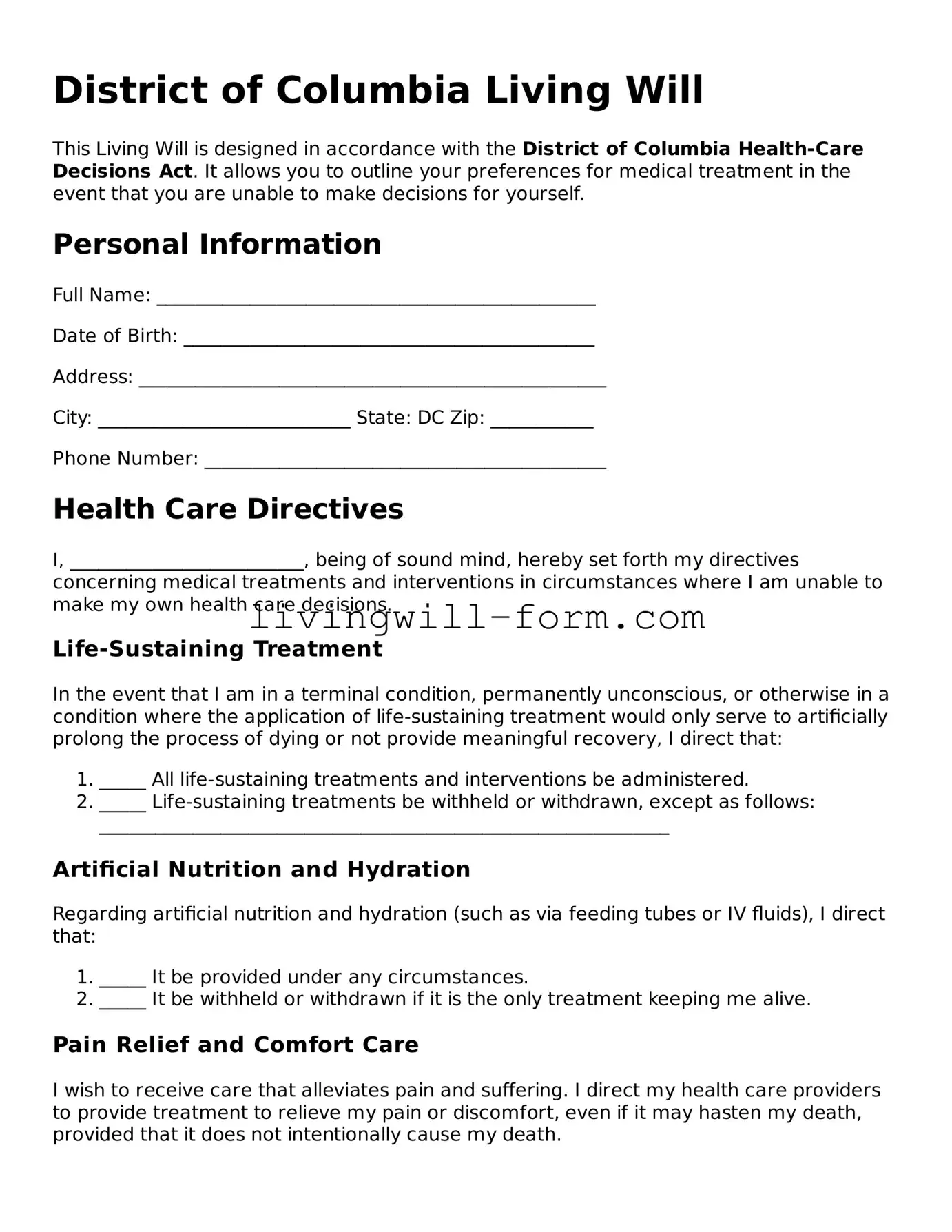 Attorney-Verified District of Columbia Living Will Template