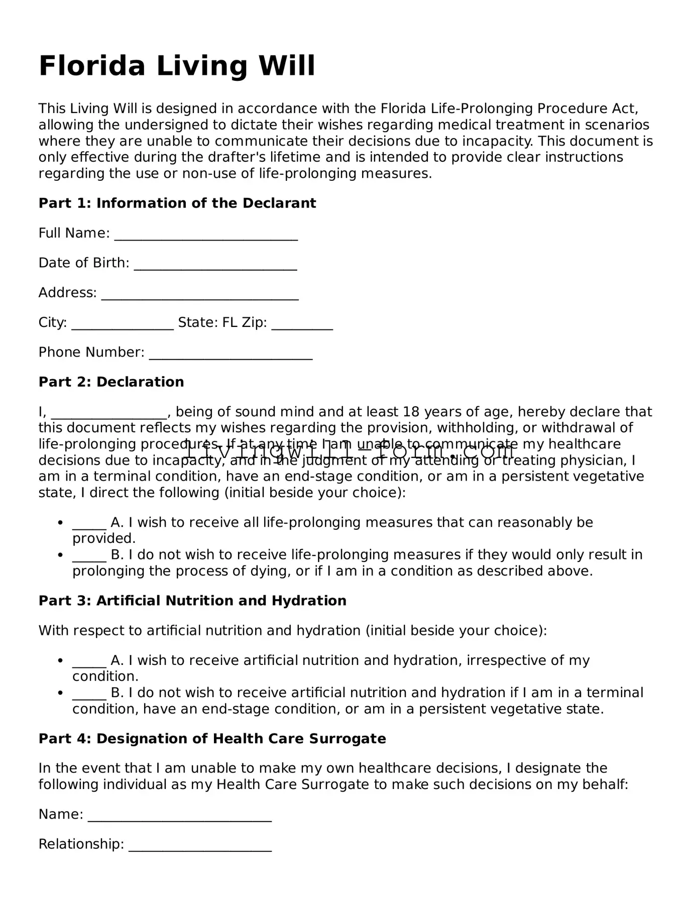 Attorney-Verified Florida Living Will Template