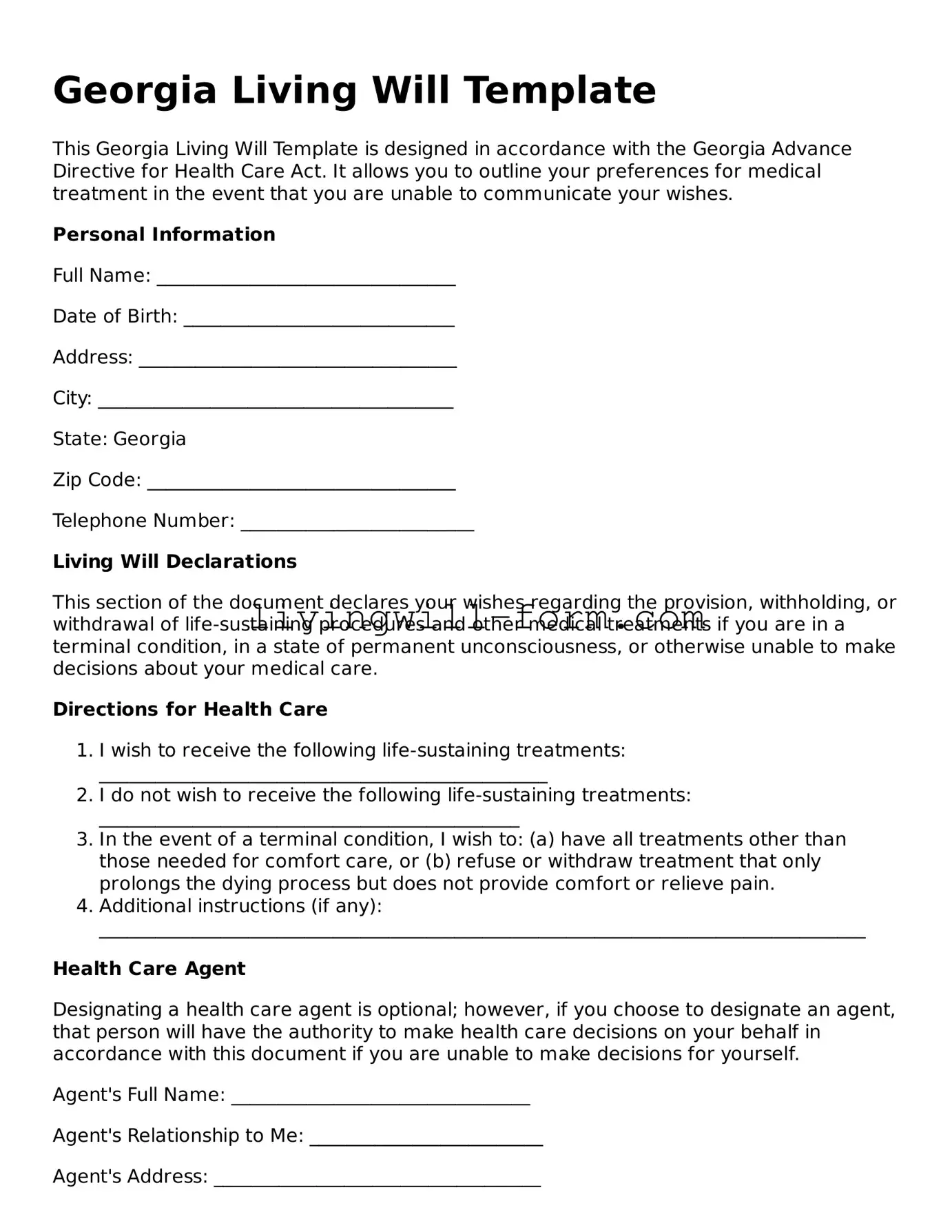 Attorney-Verified Georgia Living Will Template