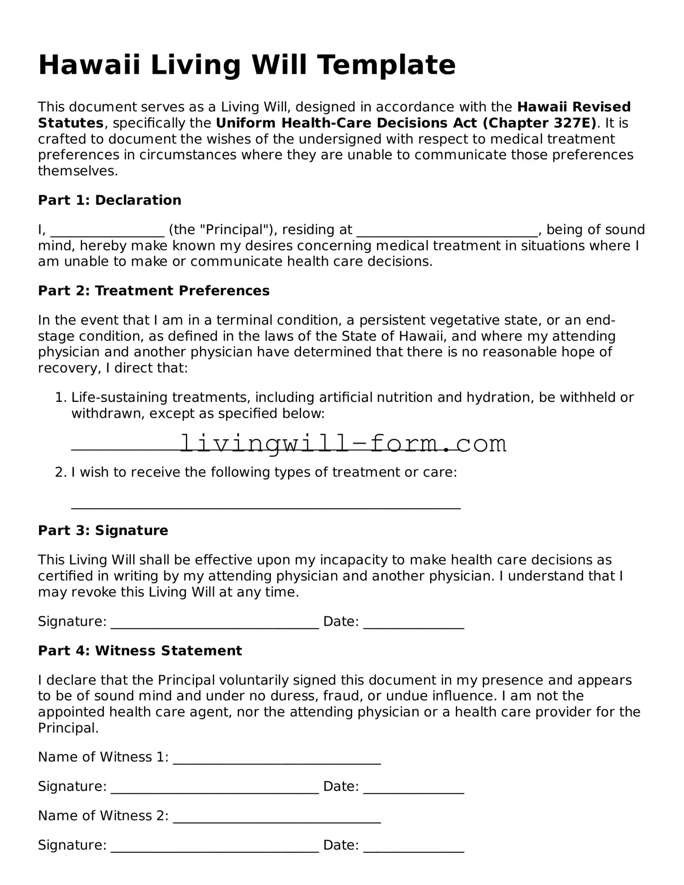 Attorney-Verified Hawaii Living Will Template