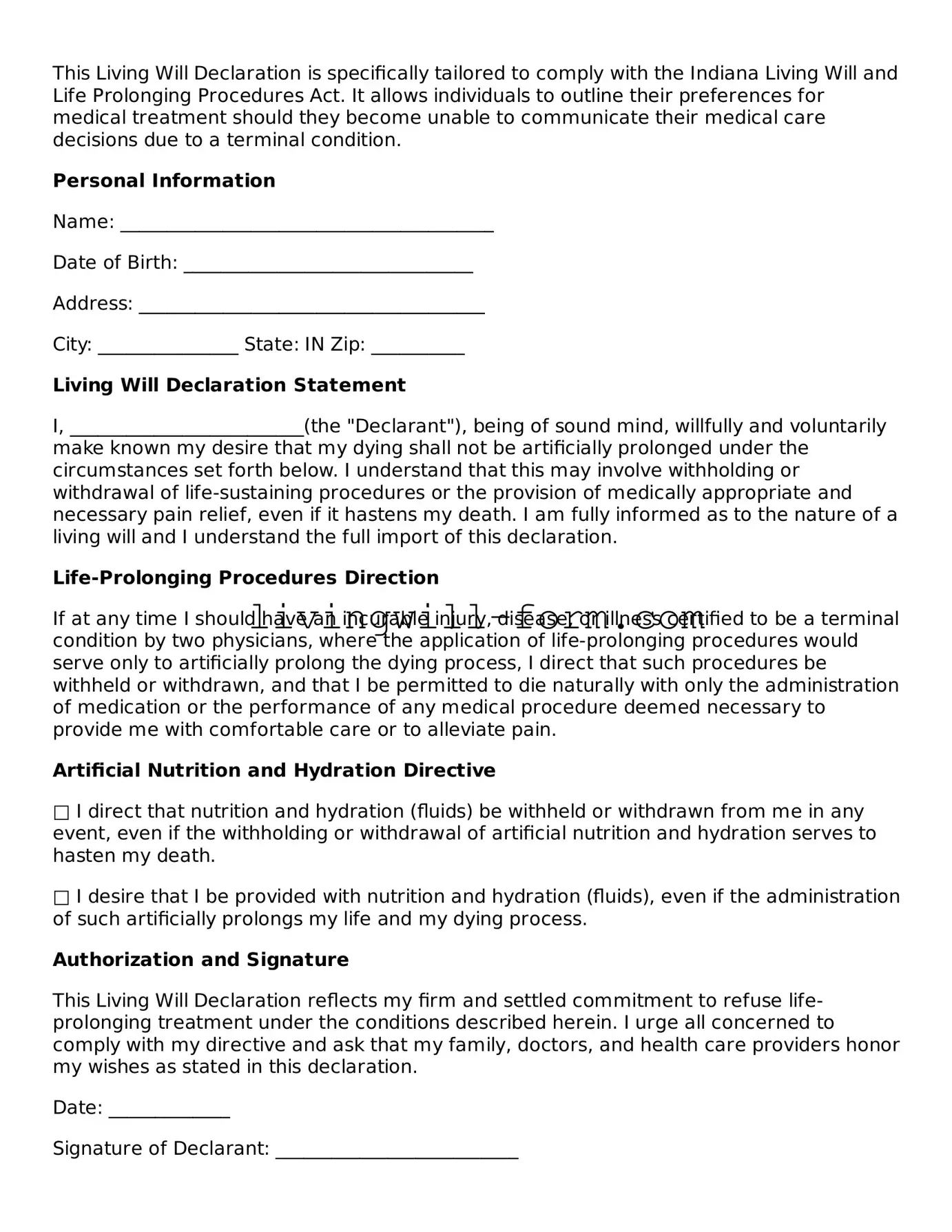 Attorney-Verified Indiana Living Will Template
