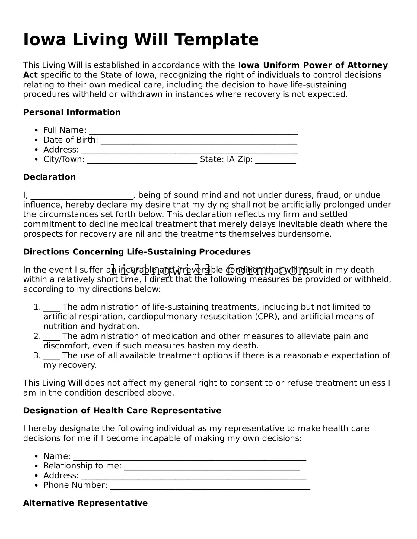 Attorney-Verified Iowa Living Will Template