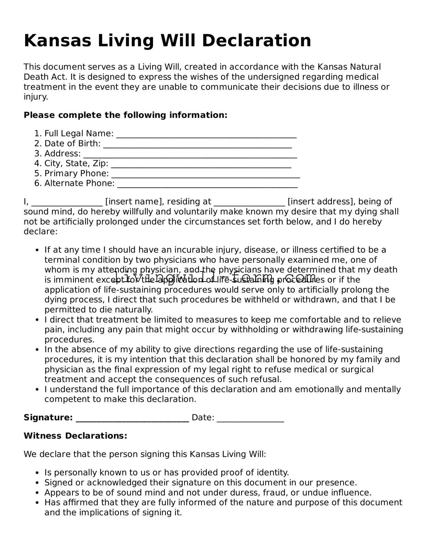 Attorney-Verified Kansas Living Will Template