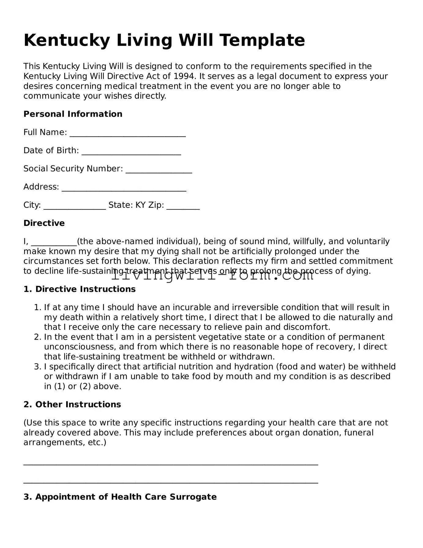 Attorney-Verified Kentucky Living Will Template
