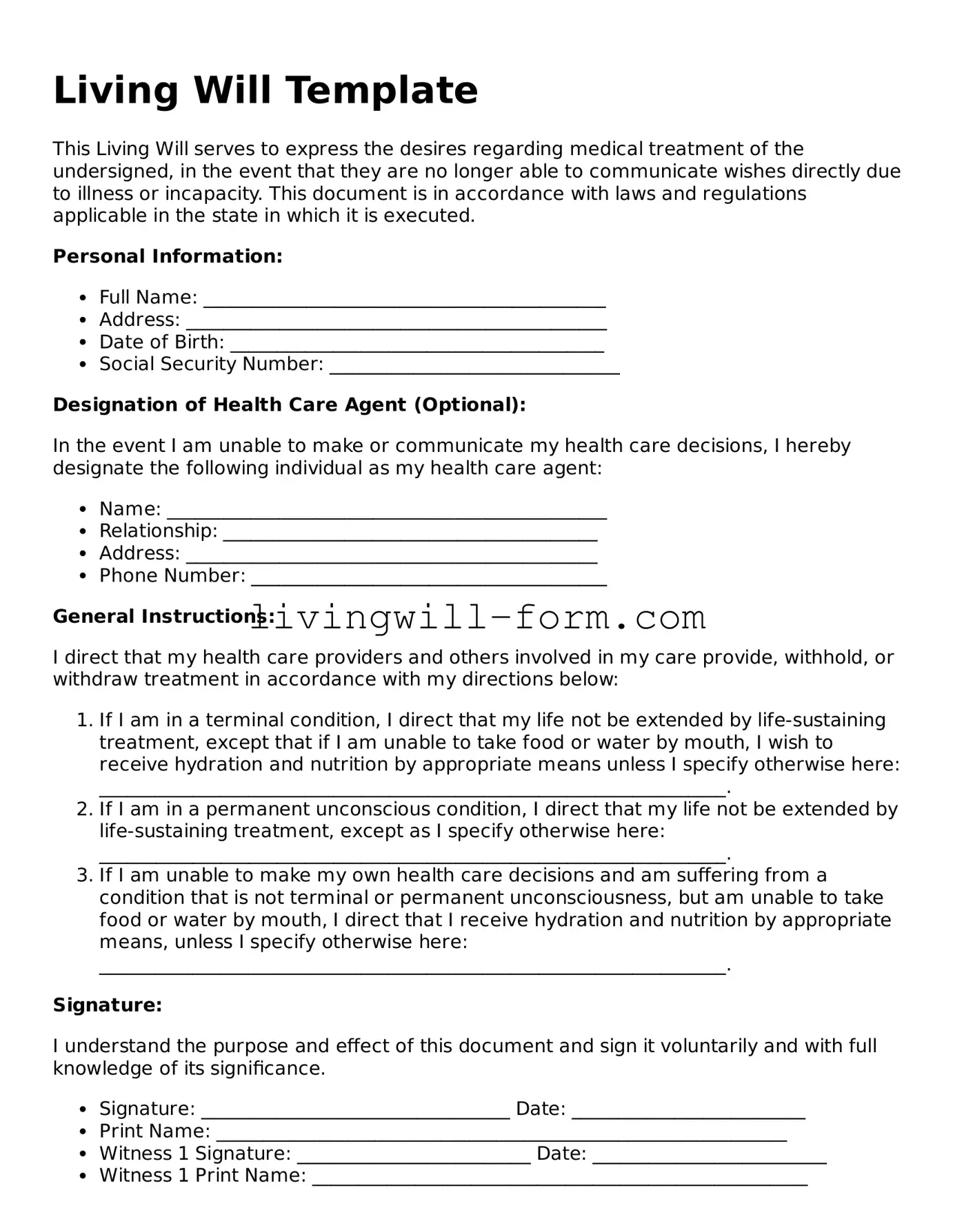 Legal Living Will Form