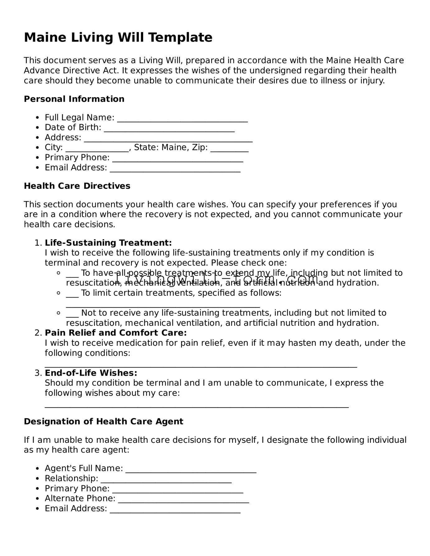 Attorney-Verified Maine Living Will Template
