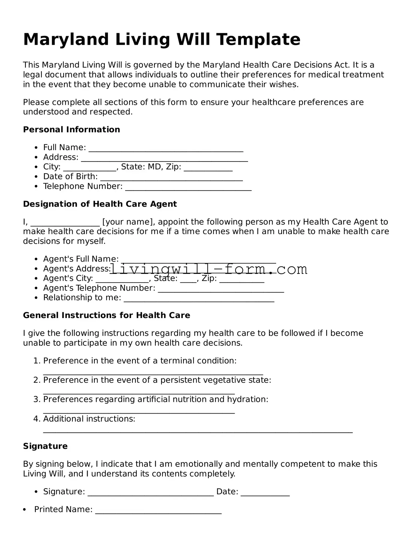 Attorney-Verified Maryland Living Will Template