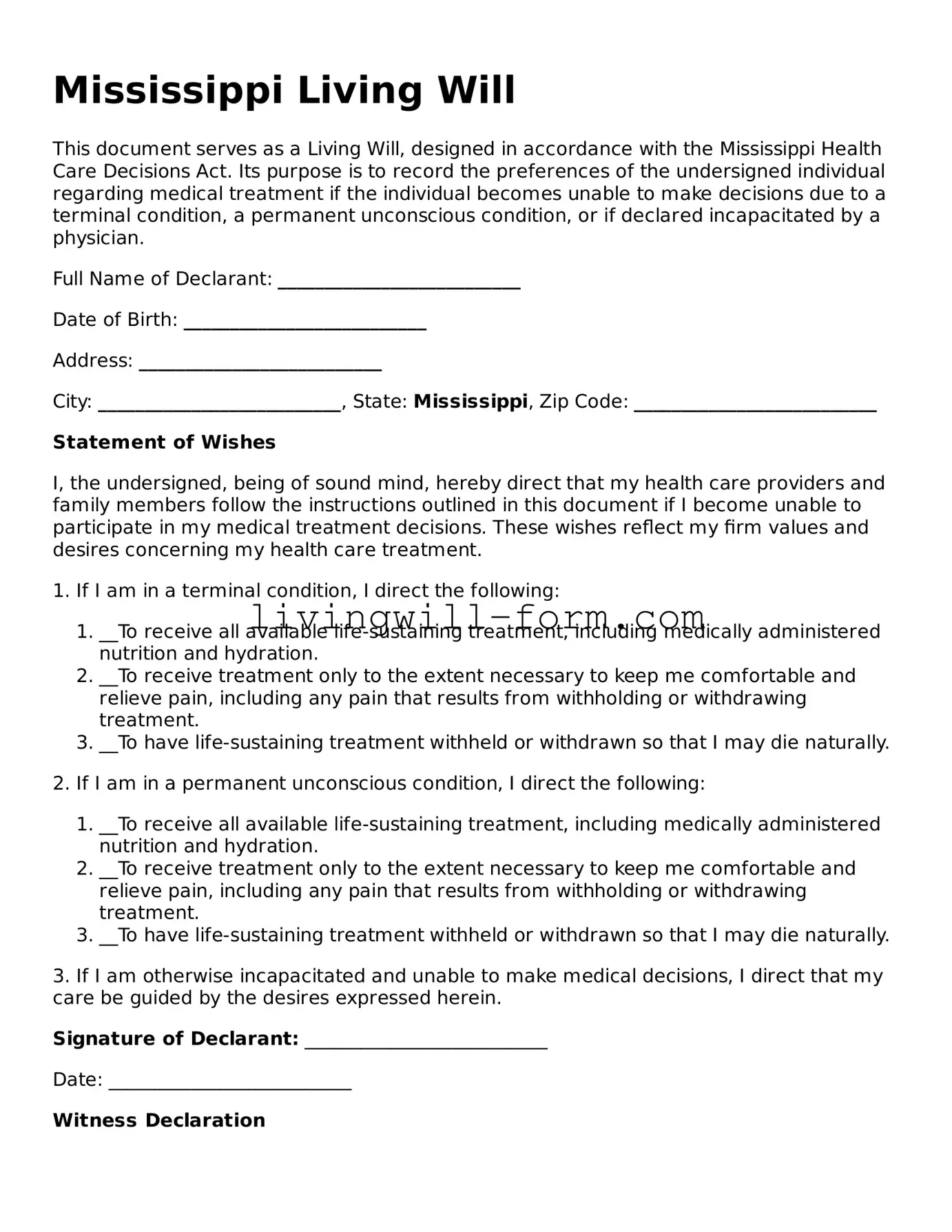 Attorney-Verified Mississippi Living Will Template