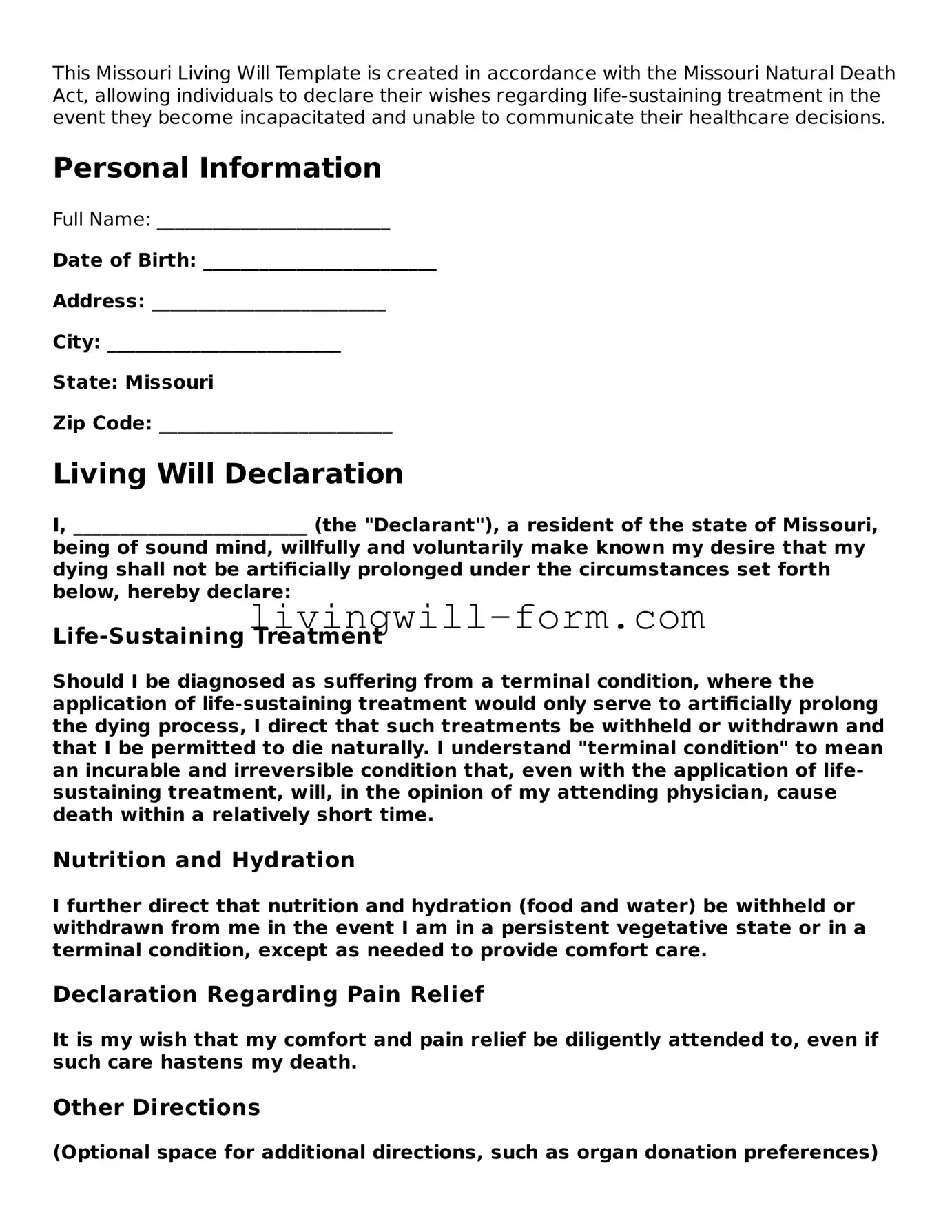 Attorney-Verified Missouri Living Will Template