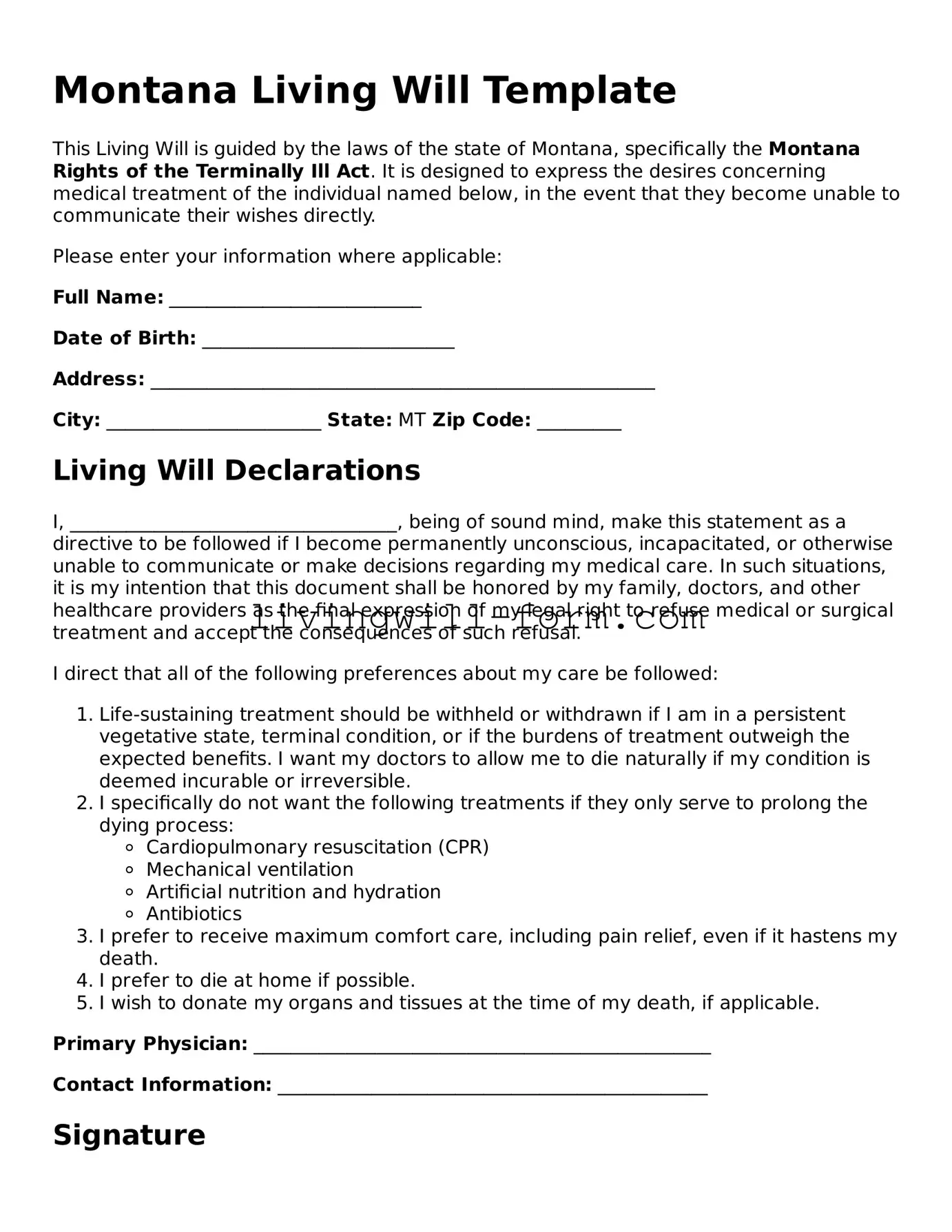 Attorney-Verified Montana Living Will Template
