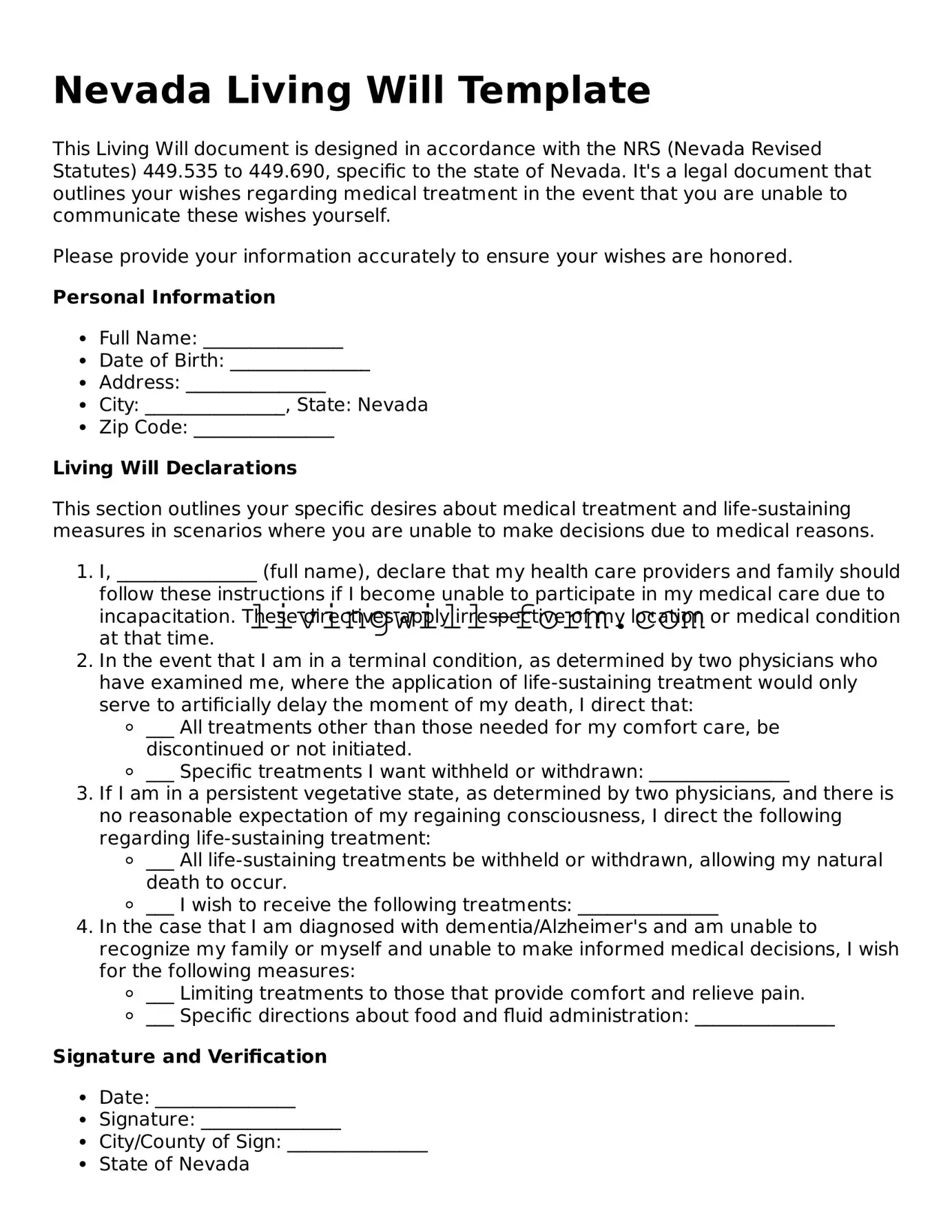 Attorney-Verified Nevada Living Will Template