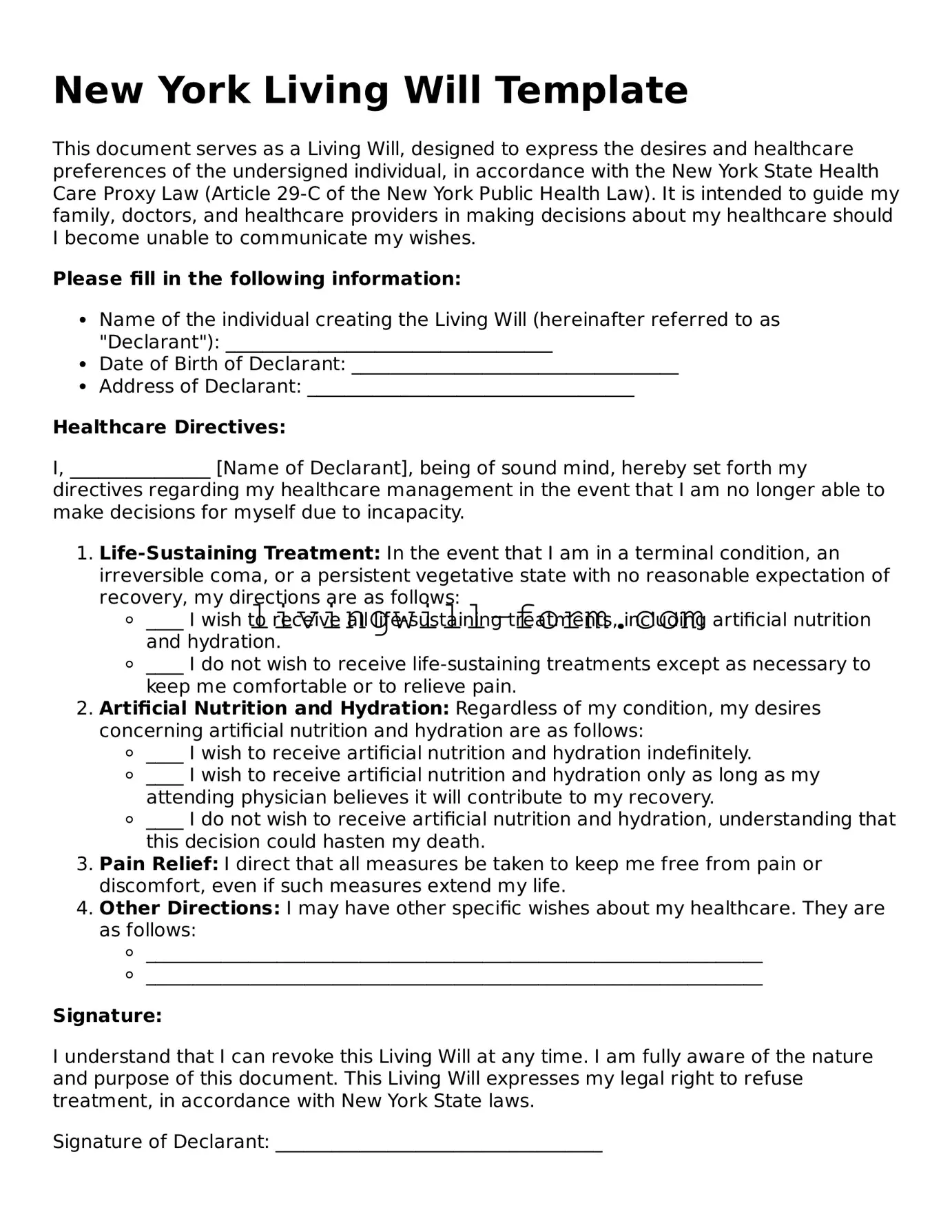 Attorney-Verified New York Living Will Template