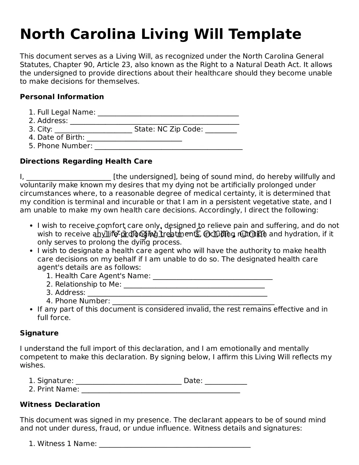 Attorney-Verified North Carolina Living Will Template