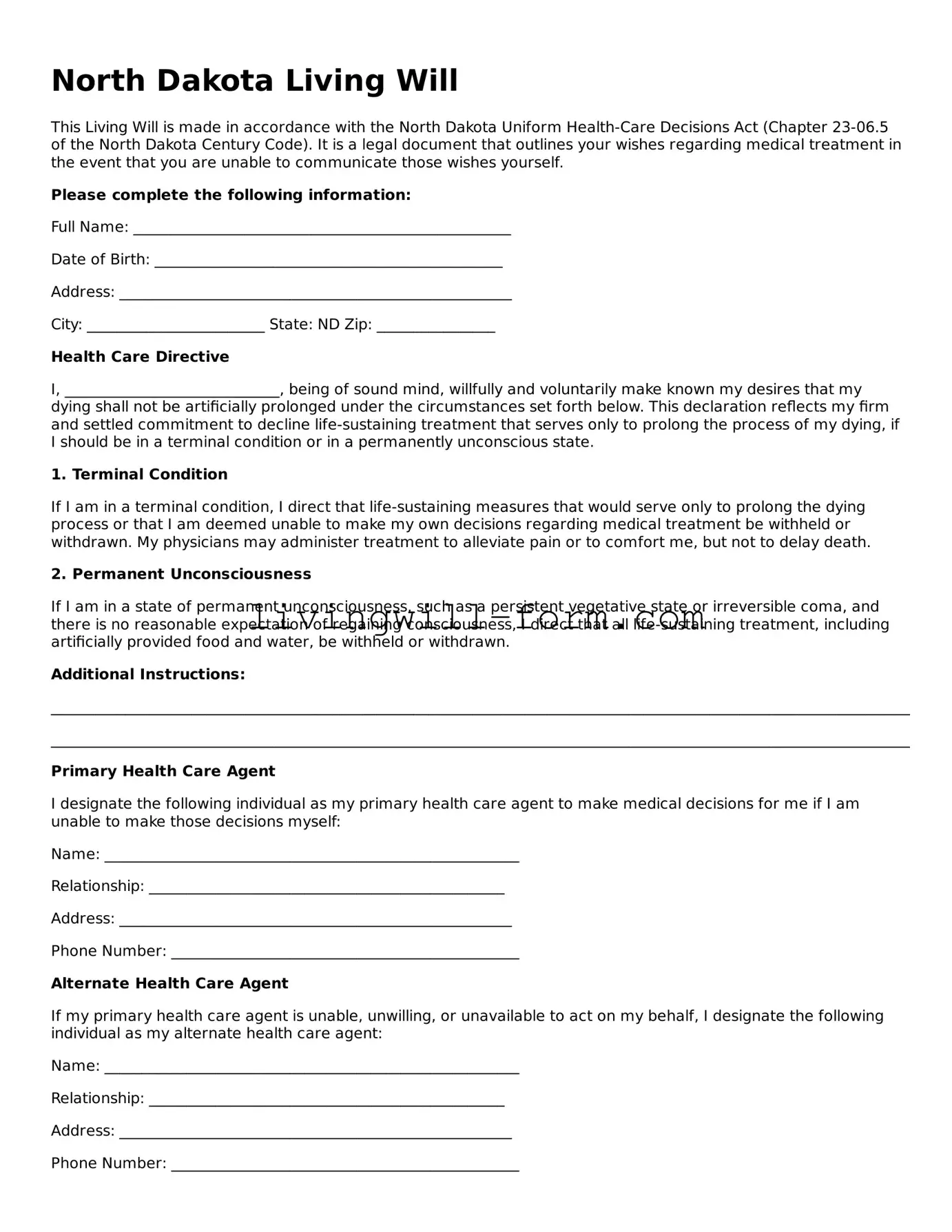 Attorney-Verified North Dakota Living Will Template