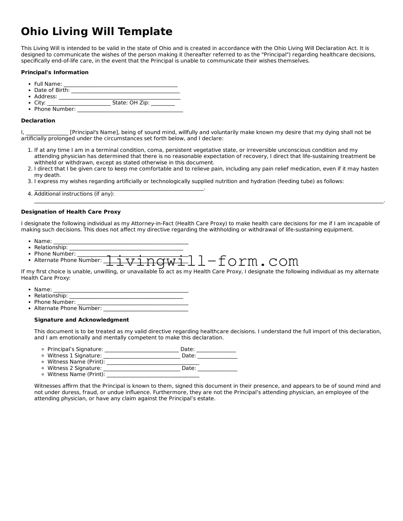 Attorney-Verified Ohio Living Will Template