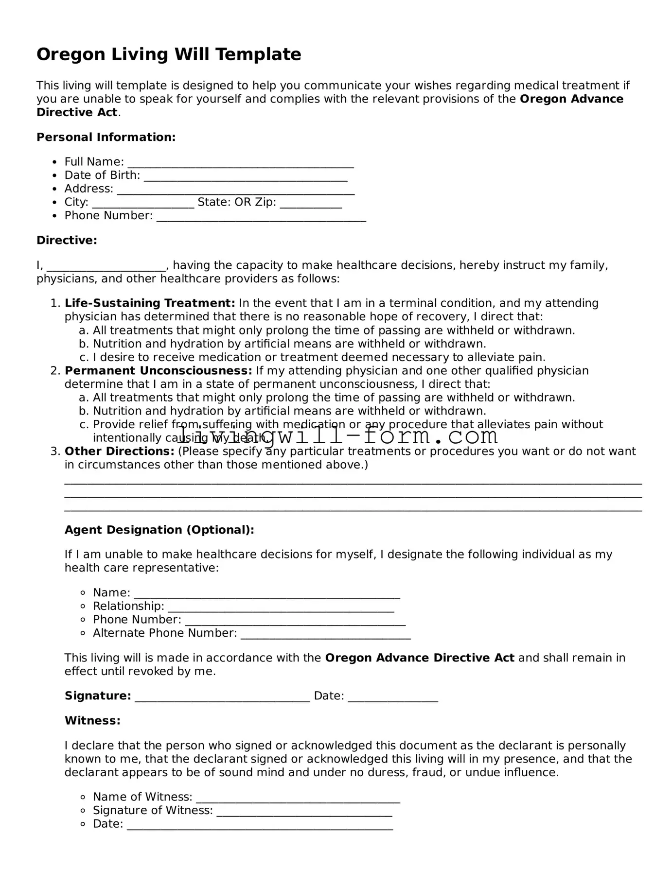 Attorney-Verified Oregon Living Will Template