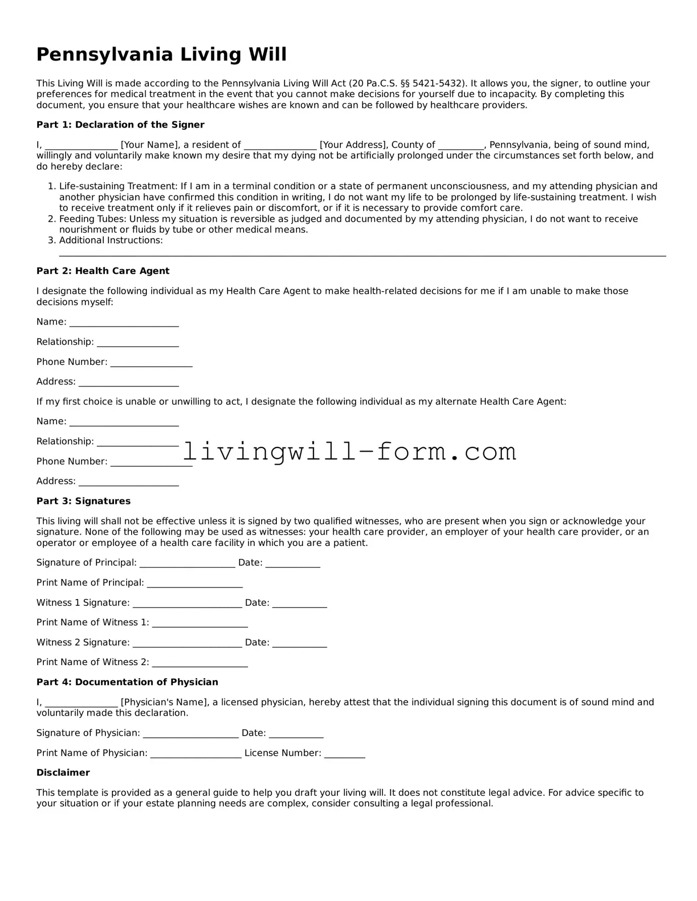 Attorney-Verified Pennsylvania Living Will Template