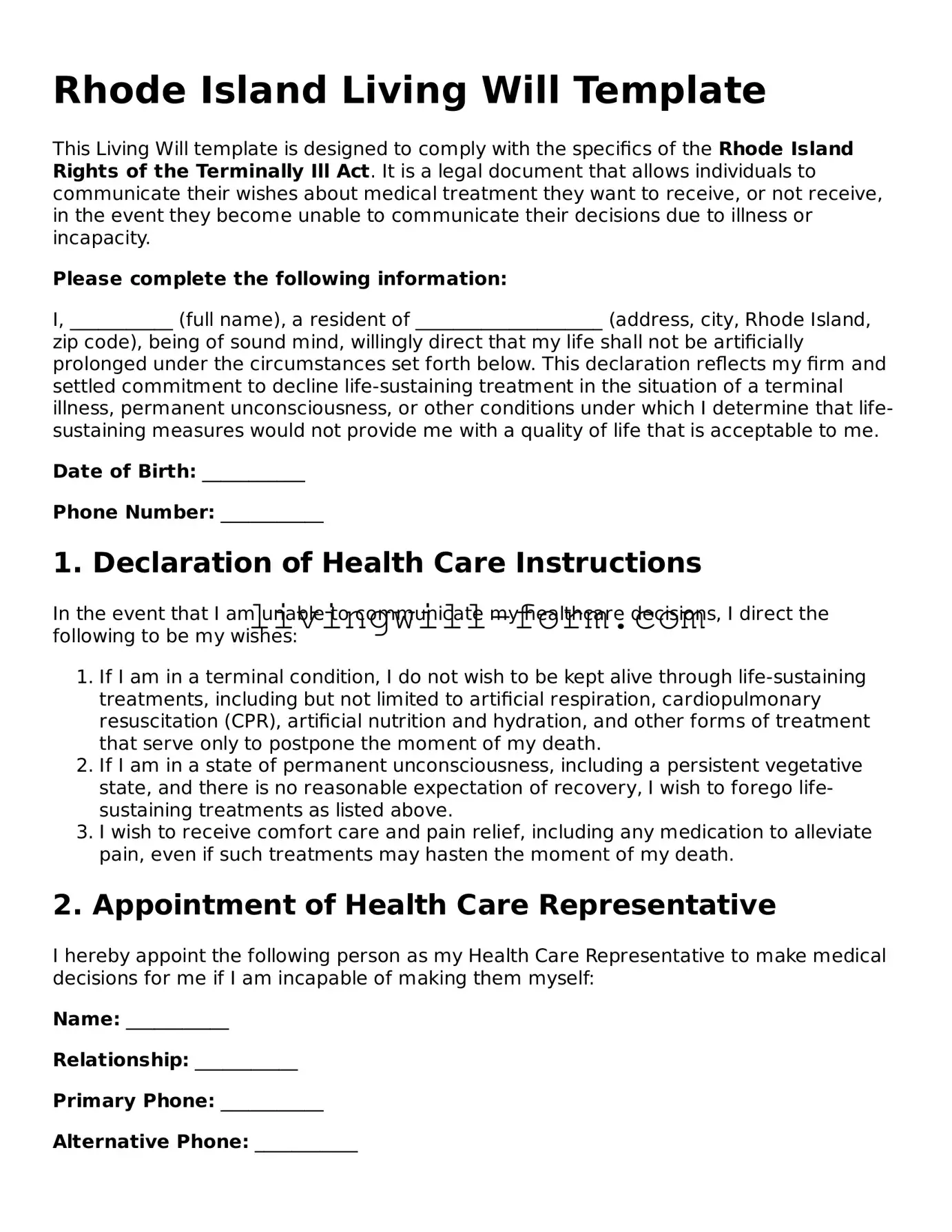 Attorney-Verified Rhode Island Living Will Template
