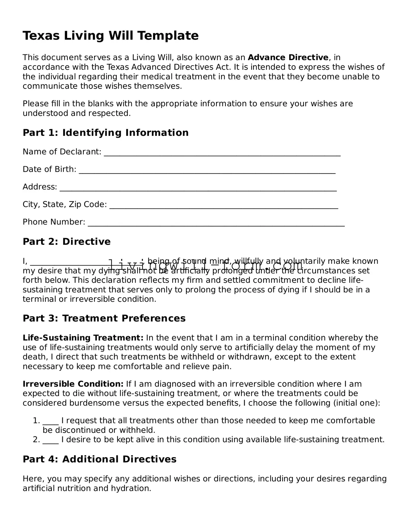 Attorney-Verified Texas Living Will Template