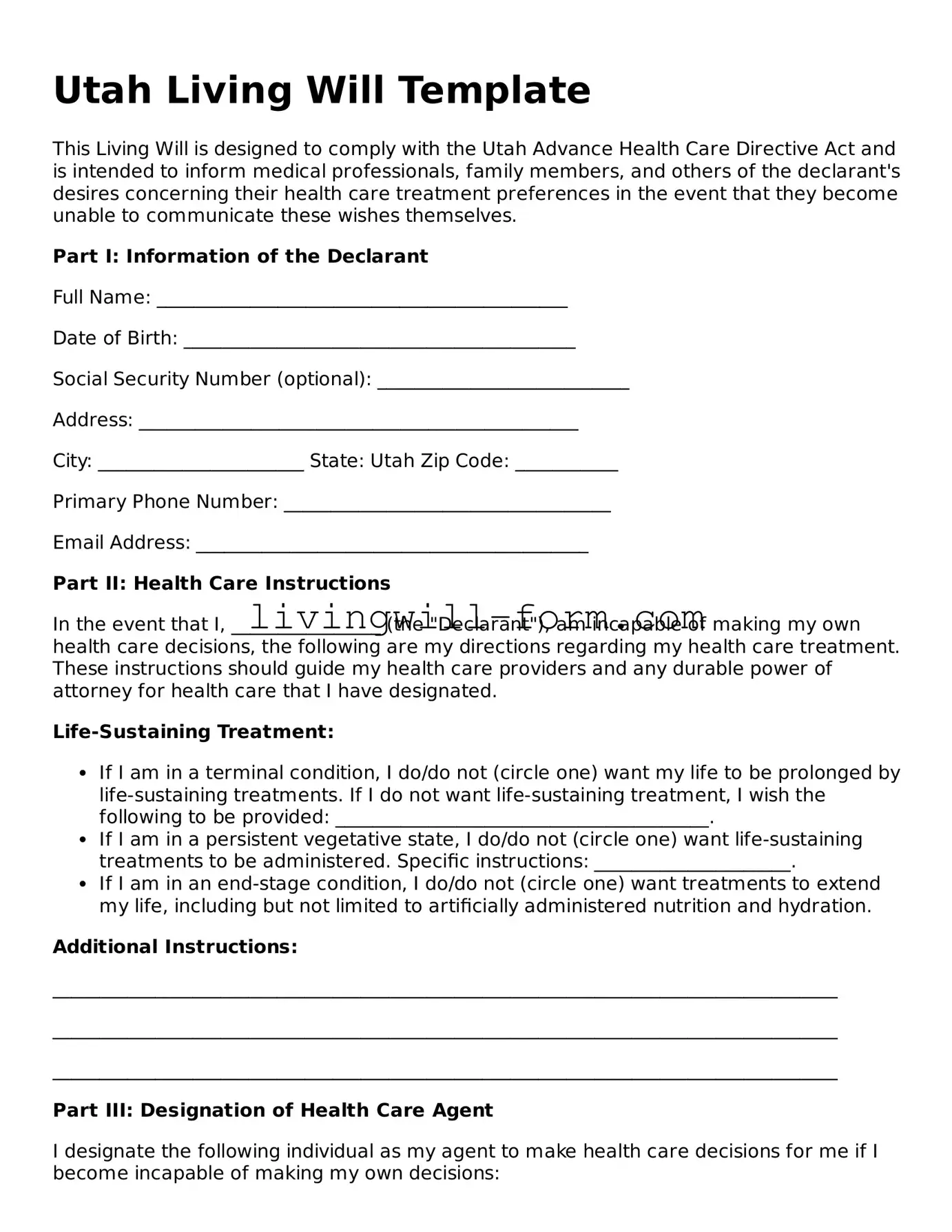 Attorney-Verified Utah Living Will Template