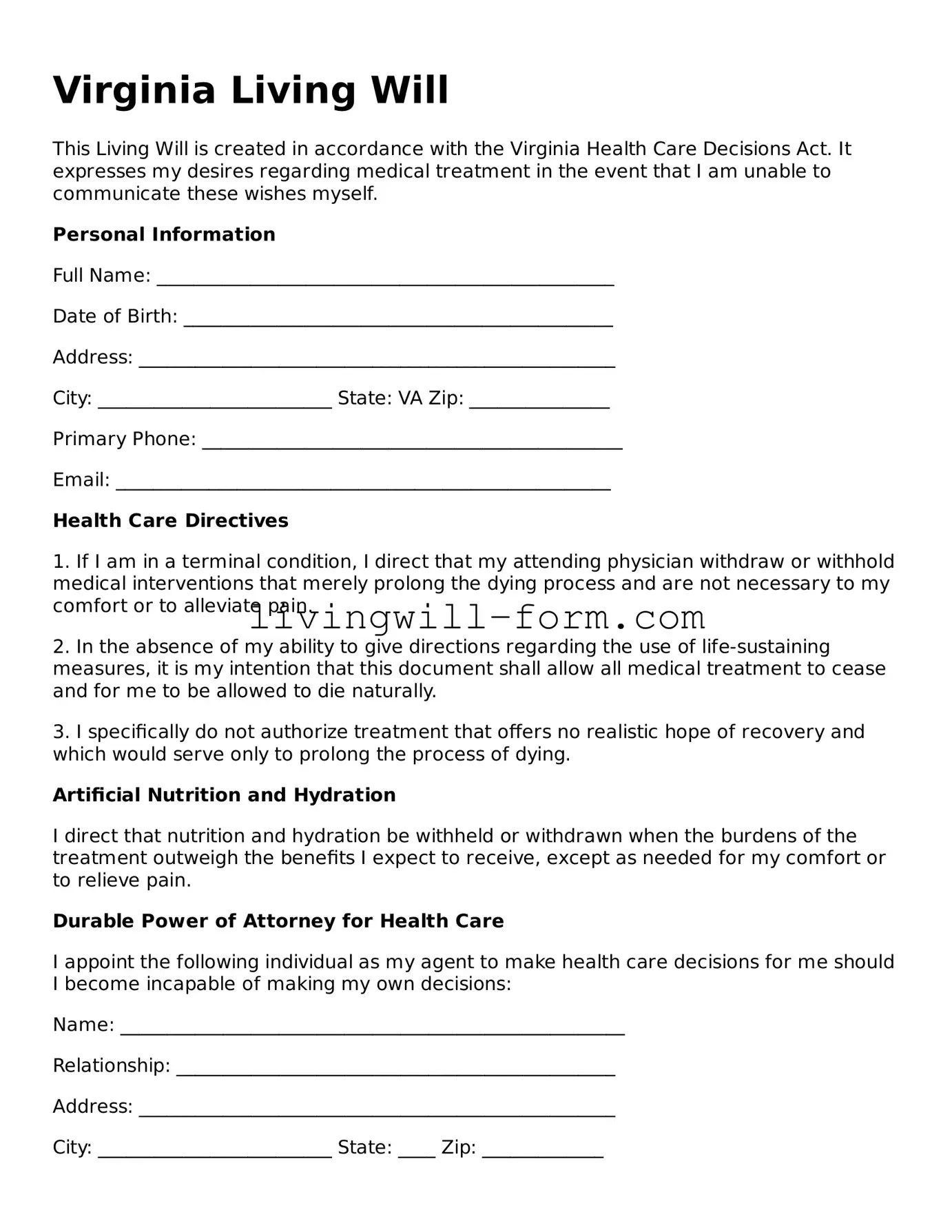Attorney-Verified Virginia Living Will Template