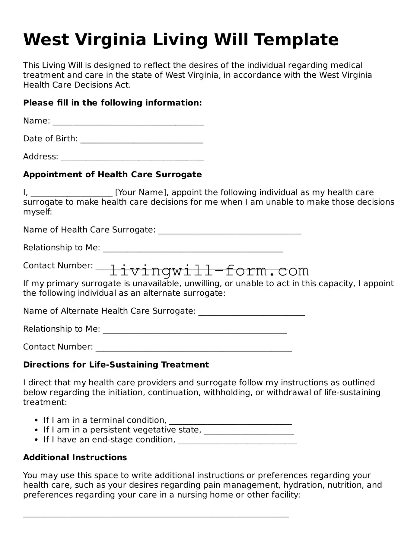 Attorney-Verified West Virginia Living Will Template