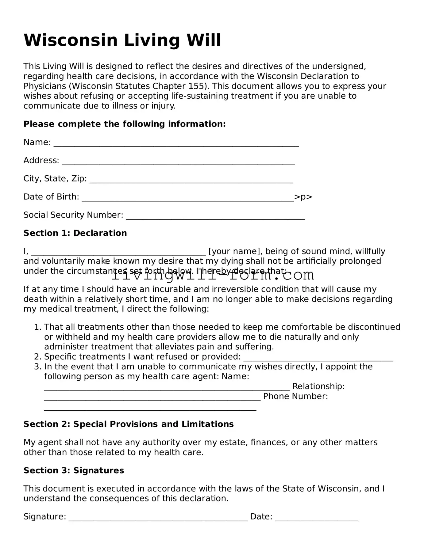 Attorney-Verified Wisconsin Living Will Template