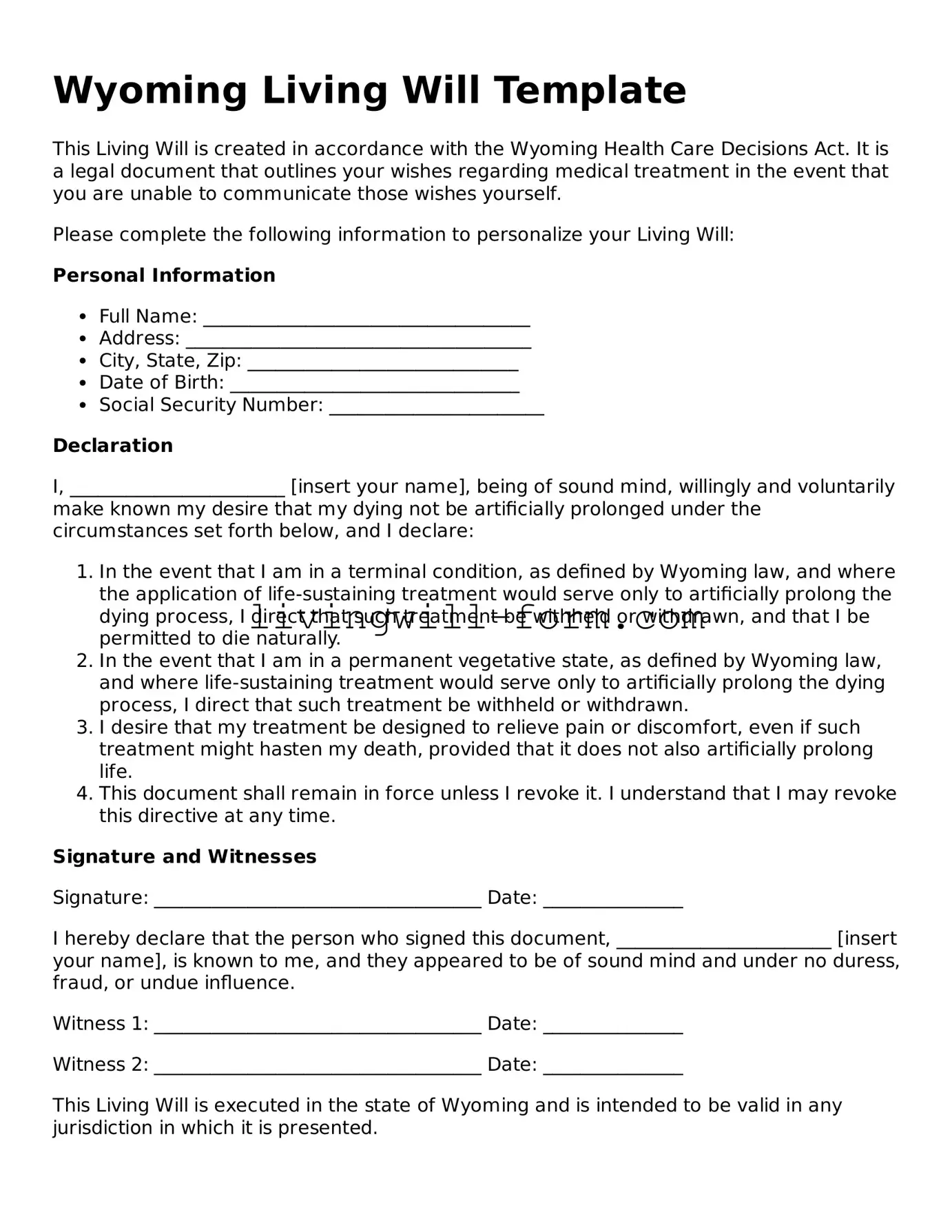 Attorney-Verified Wyoming Living Will Template